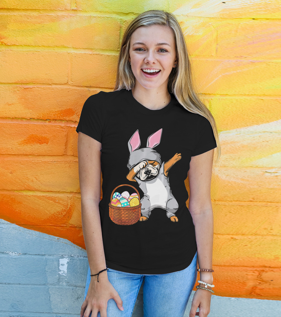 Dabbing Easter Bunny English Bulldog With Basket Of Eggs T-Shirt