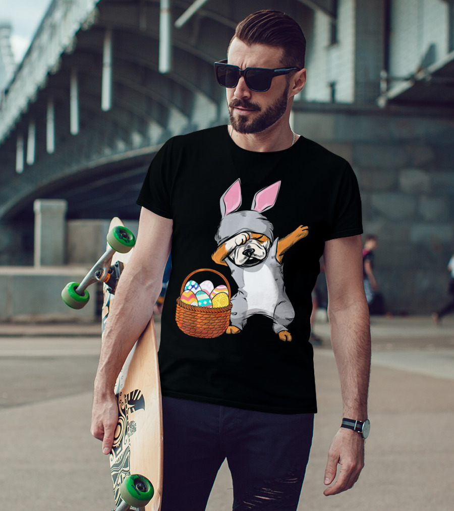 Dabbing Easter Bunny English Bulldog With Basket Of Eggs T-Shirt