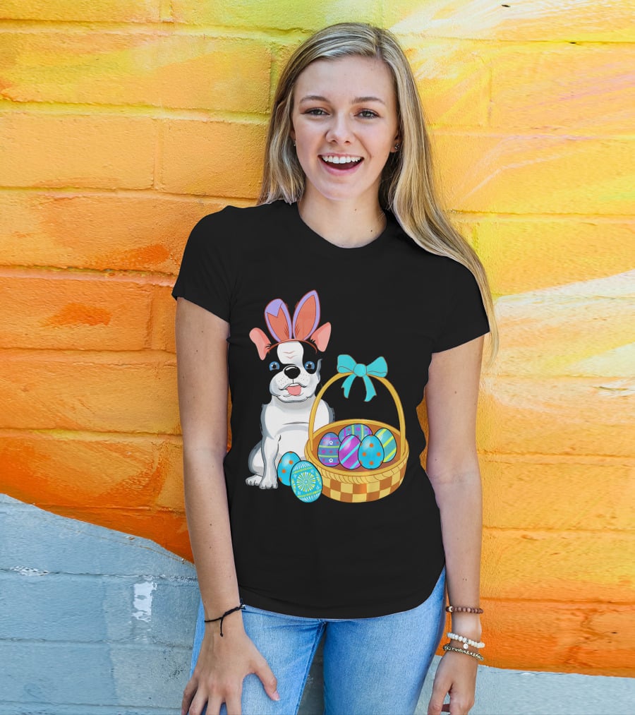 French Bulldog With Bunny Ears And Easter Egg Basket T-Shirt
