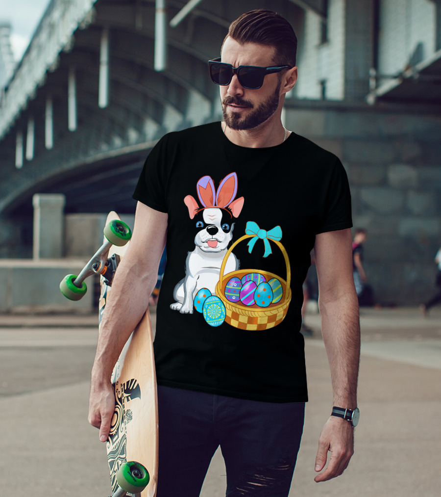 French Bulldog With Bunny Ears And Easter Egg Basket T-Shirt