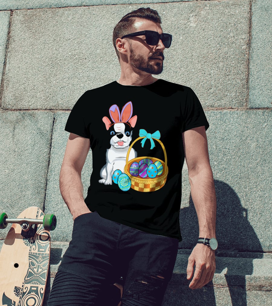 French Bulldog With Bunny Ears And Easter Egg Basket T-Shirt