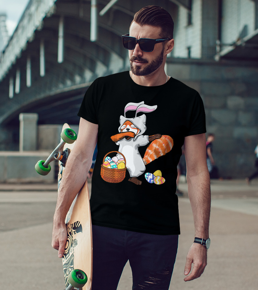 Dabbing Easter Bunny Red Panda With Basket Of Colorful Eggs T-Shirt