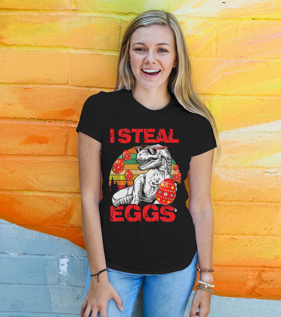 I Steal Eggs Easter Dinosaur T-Shirt