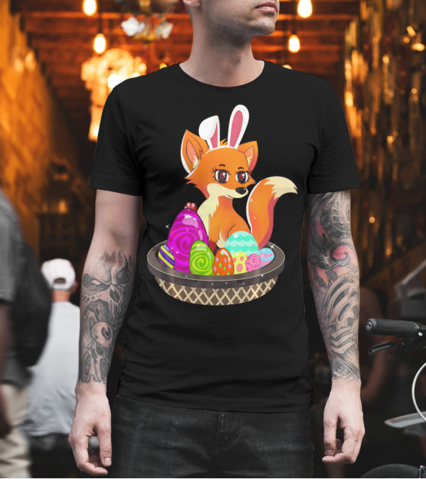 Easter Foxy Fox with Bunny Ears in Basket of Colorful Eggs T-Shirt Easter Foxy Fox with Bunny Ears in Basket of Colorful Eggs T-Shirt