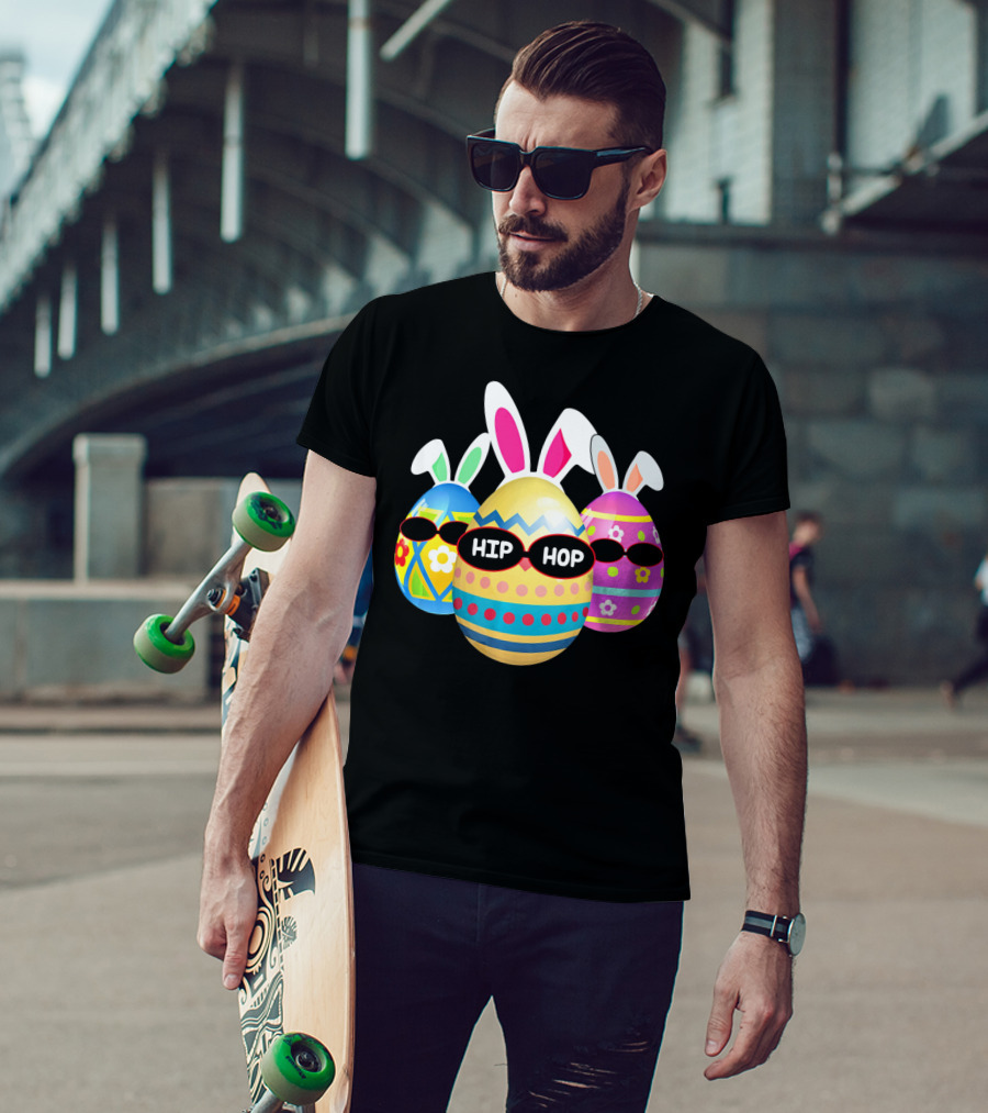 Hip Hop Bunny Eggs With Sunglasses T-Shirt