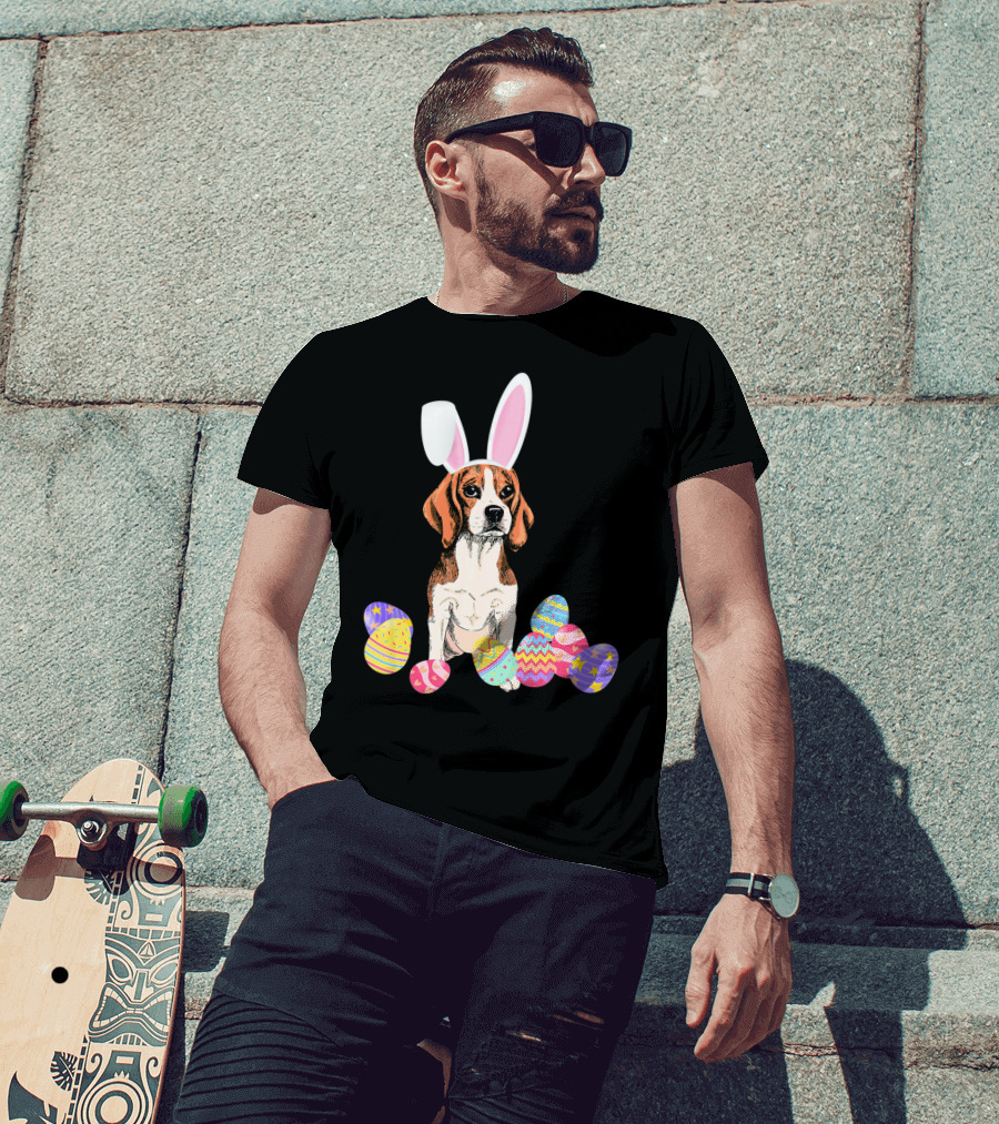 Beagle Bunny Rabbit Hat With Easter Eggs T-Shirt