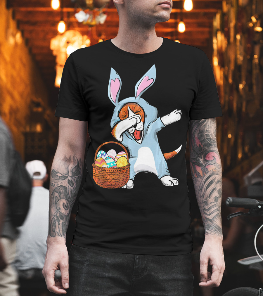 Dabbing Easter Bunny Beagle Dog with Basket of Eggs T-Shirt