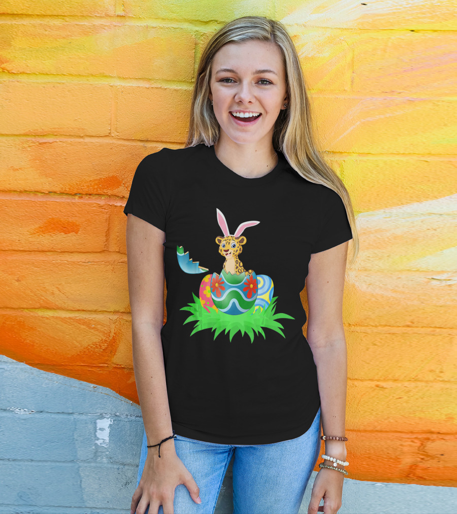 Easter Leopard With Bunny Ears In Colorful Easter Egg T-Shirt