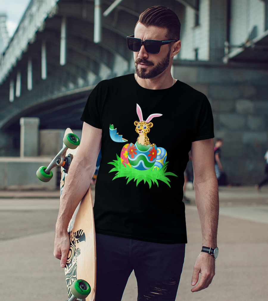 Easter Leopard With Bunny Ears In Colorful Easter Egg T-Shirt