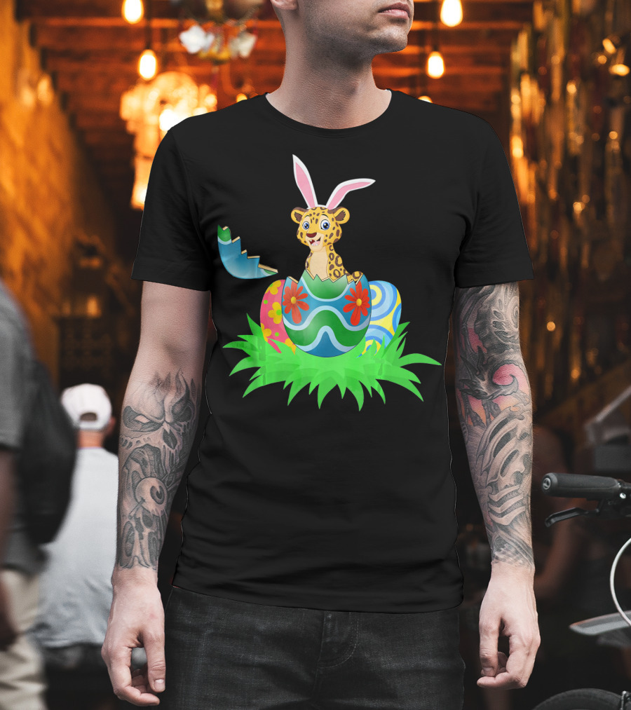 Easter Leopard With Bunny Ears In Colorful Easter Egg T-Shirt