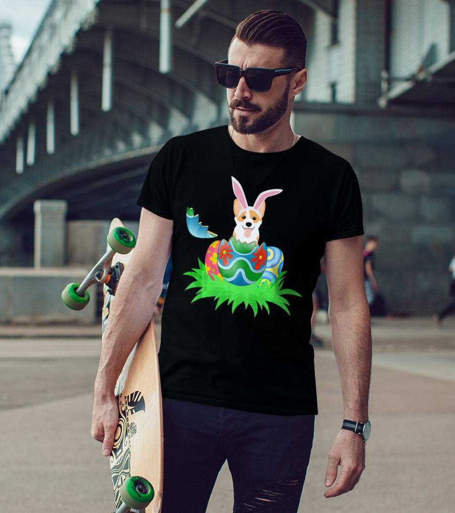 Easter Corgi Bunny With Colorful Easter Egg Hunt T-Shirt