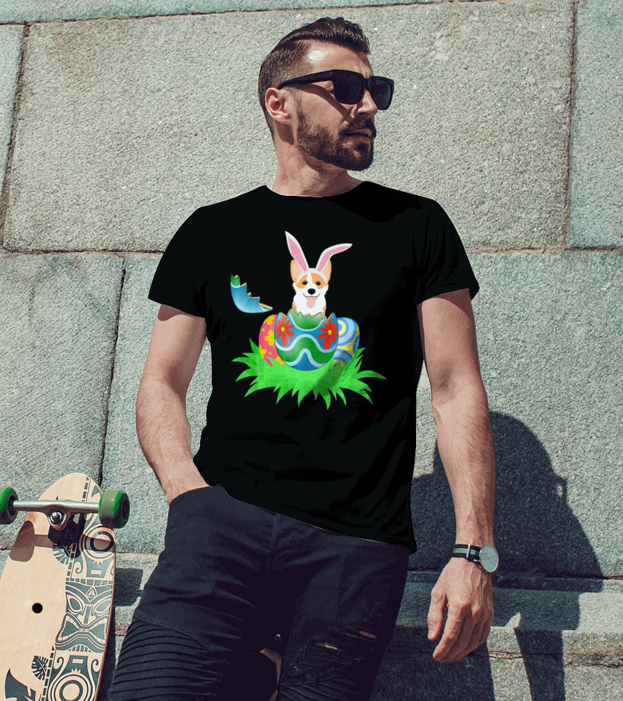 Easter Corgi Bunny With Colorful Easter Egg Hunt T-Shirt