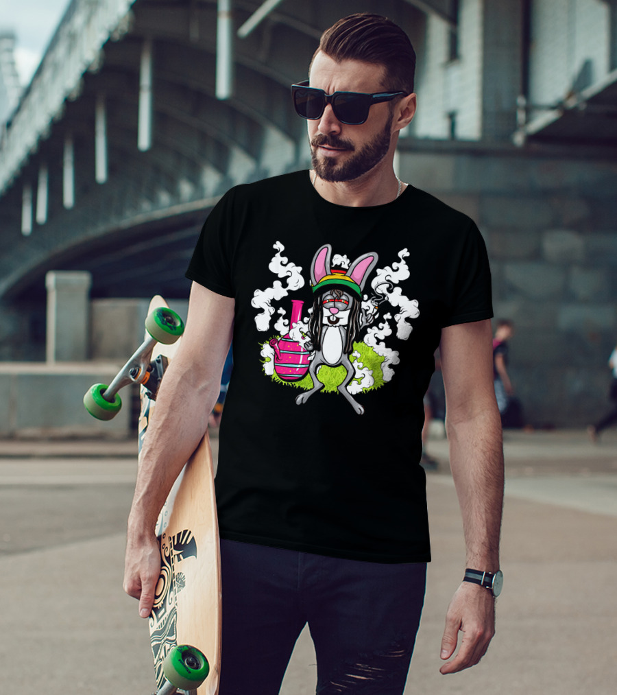 Easter Bunny Cannabis Humor Rasta Vibes With Smoke And Bong T-Shirt