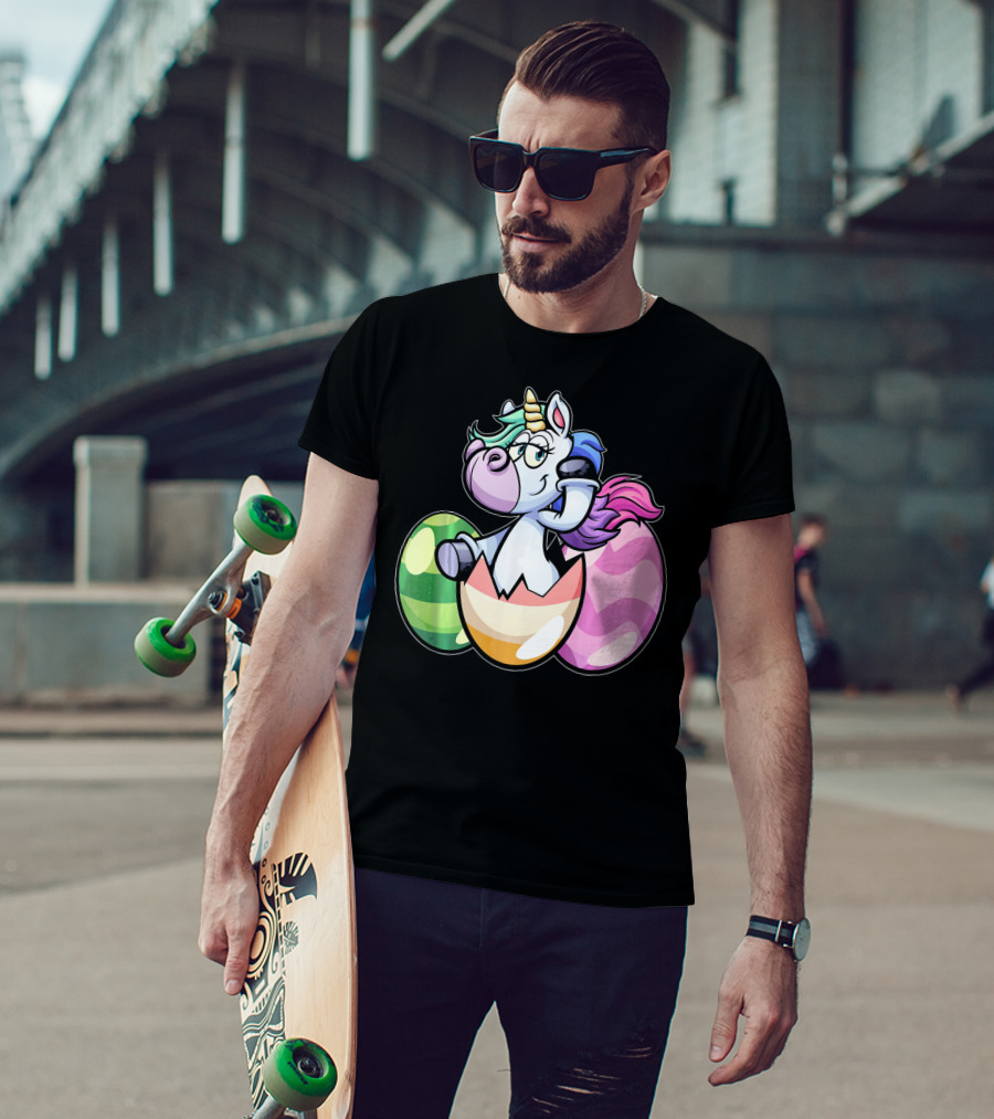 Easter Unicorn Hatching From Colorful Eggs Girls T-Shirt