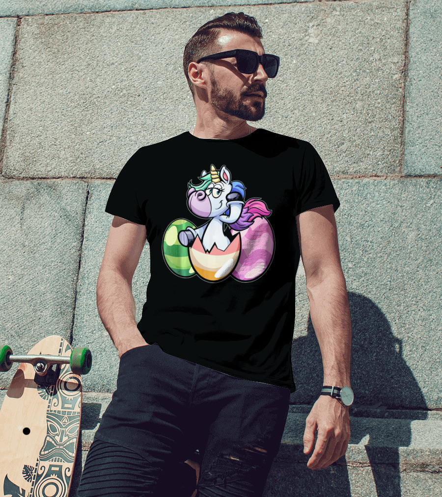 Easter Unicorn Hatching From Colorful Eggs Girls T-Shirt