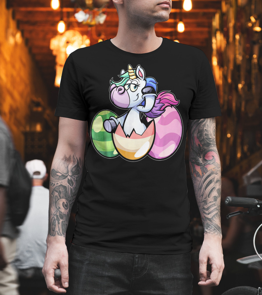 Easter Unicorn Hatching from Colorful Eggs Girls T-Shirt