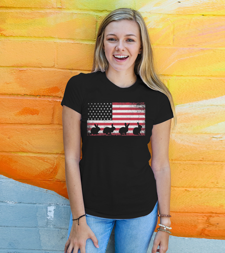American Flag Bunny Rabbit Silhouettes Retro Easter T-Shirt
