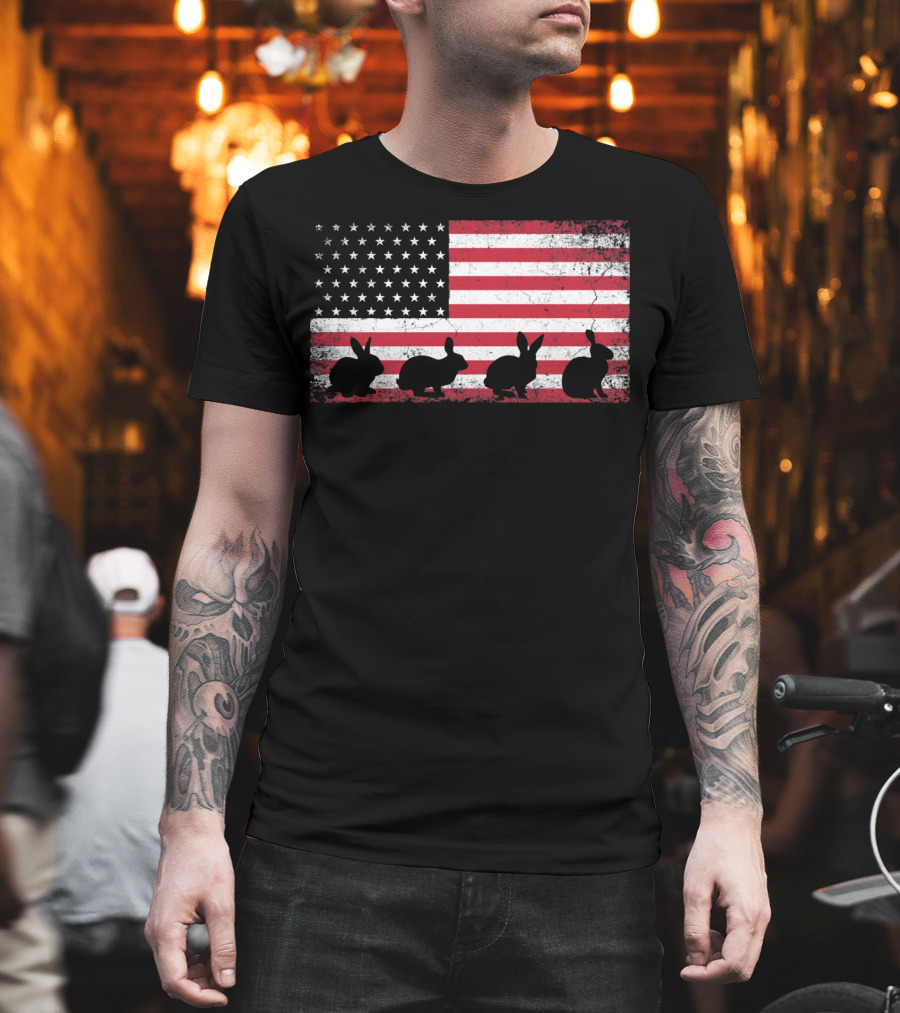 American Flag Bunny Rabbit Silhouettes Retro Easter T-Shirt