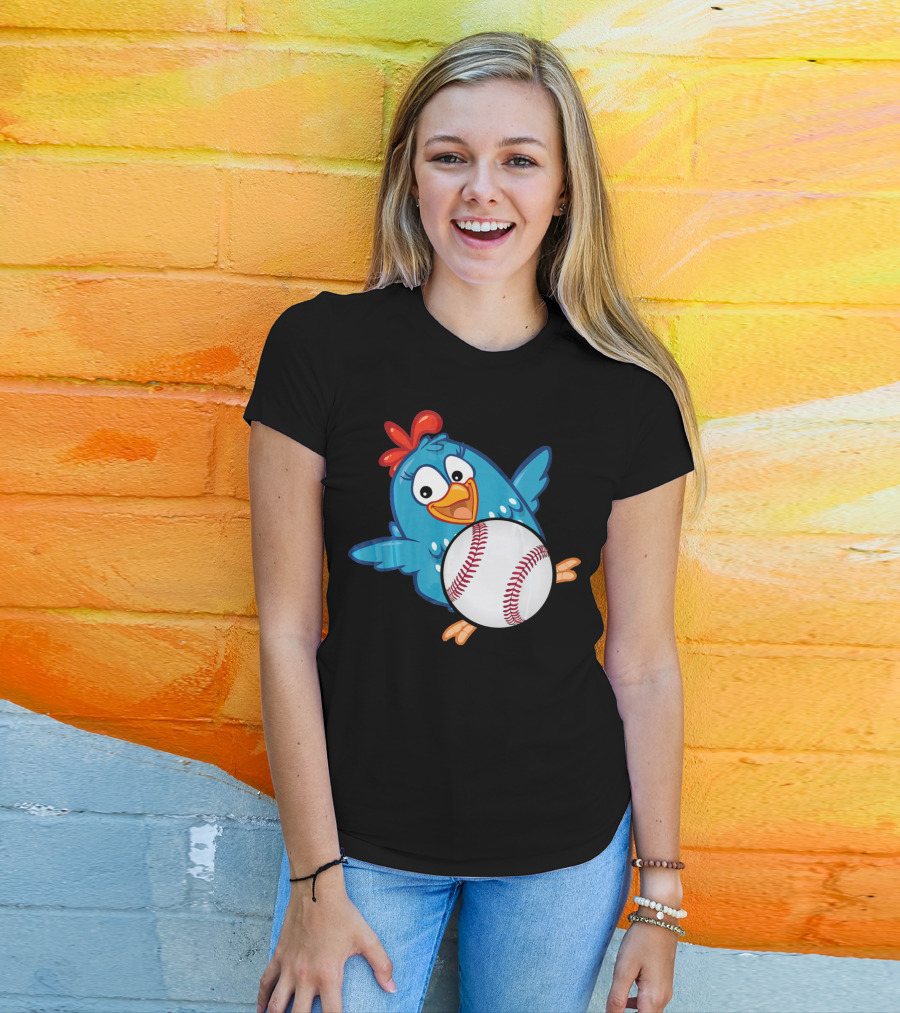 Easter Baseball Egg With Funny Blue Chicken T-Shirt