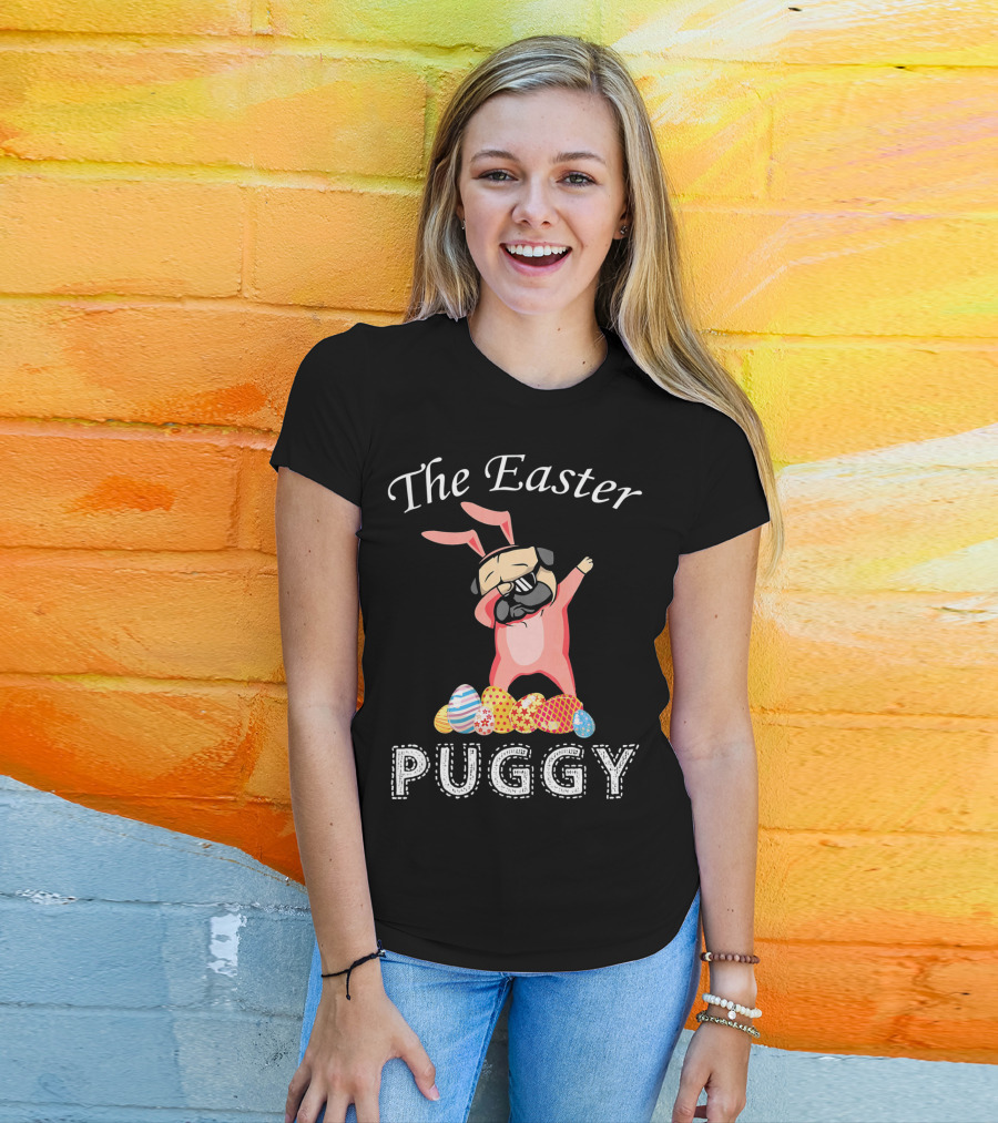 The Easter Puggy Dabbing Bunny With Colorful Eggs T-Shirt