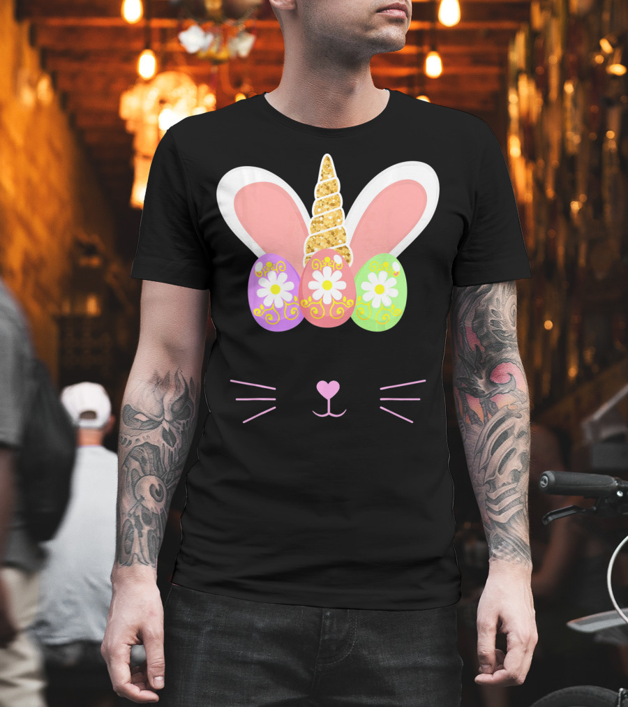 Unicorn Easter Girl Bunny Ears Eggs Whiskers T-Shirt