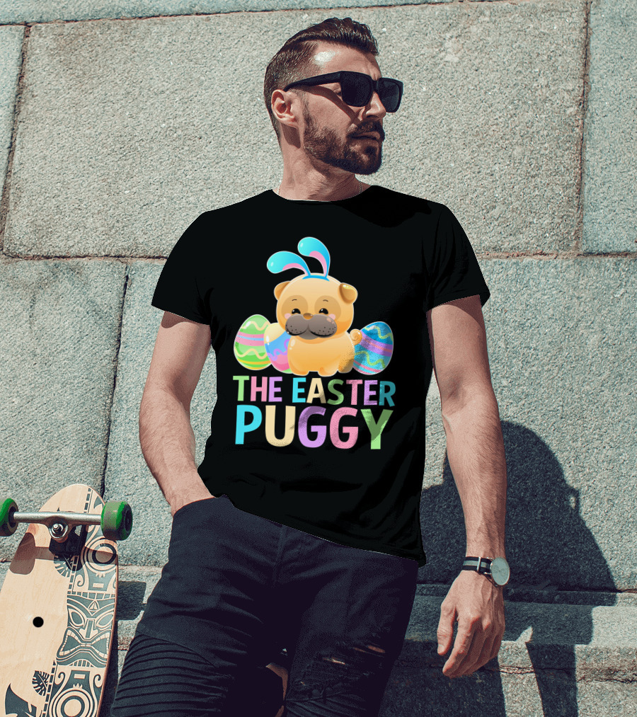 The Easter Puggy Pug Dog With Bunny Ears And Colorful Eggs T-Shirt
