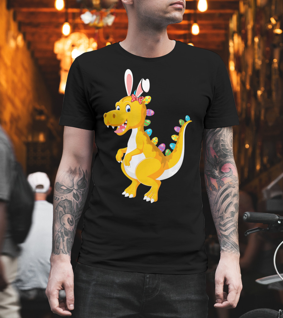 Dinosaur Rex With Bunny Ears And Easter Eggs T-Shirt