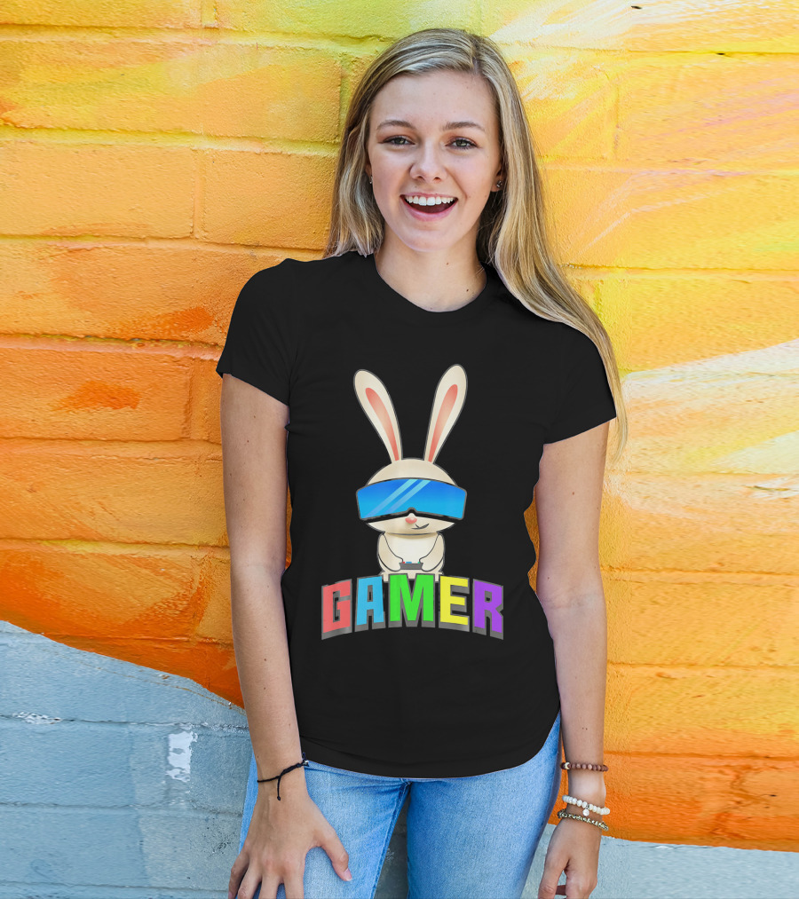 Gamer Easter Bunny With VR Headset And Controller T-Shirt