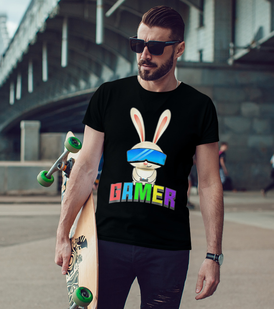 Gamer Easter Bunny With VR Headset And Controller T-Shirt