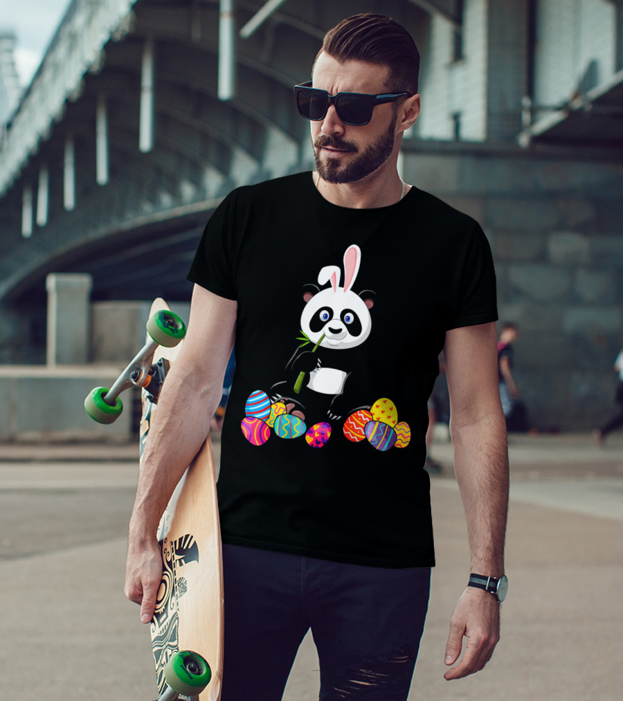 Panda With Bunny Ears And Colorful Easter Eggs T-Shirt