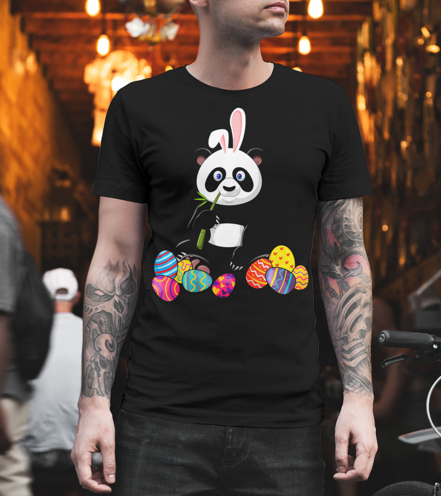 Panda With Bunny Ears And Colorful Easter Eggs T-Shirt