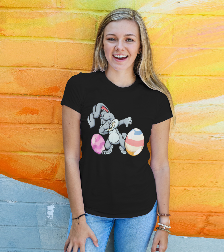 Hilarious Dabbing Easter Bunny Rabbit With Colorful Easter Eggs T-Shirt
