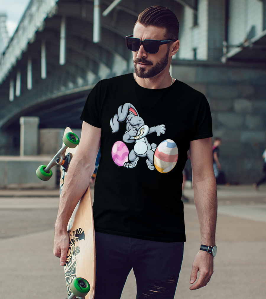 Hilarious Dabbing Easter Bunny Rabbit With Colorful Easter Eggs T-Shirt