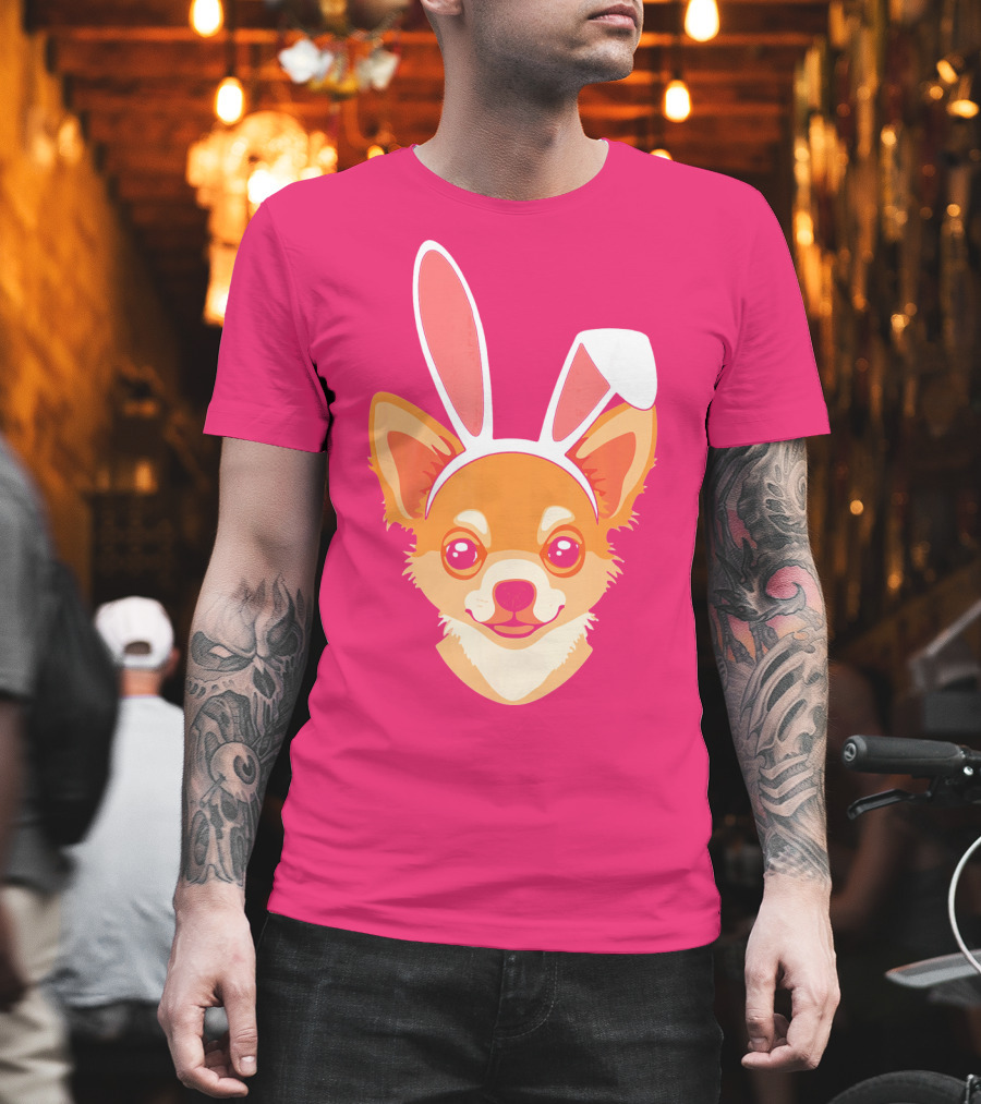 Easter Joy Chihuahua With Bunny Ears Cartoon T-Shirt