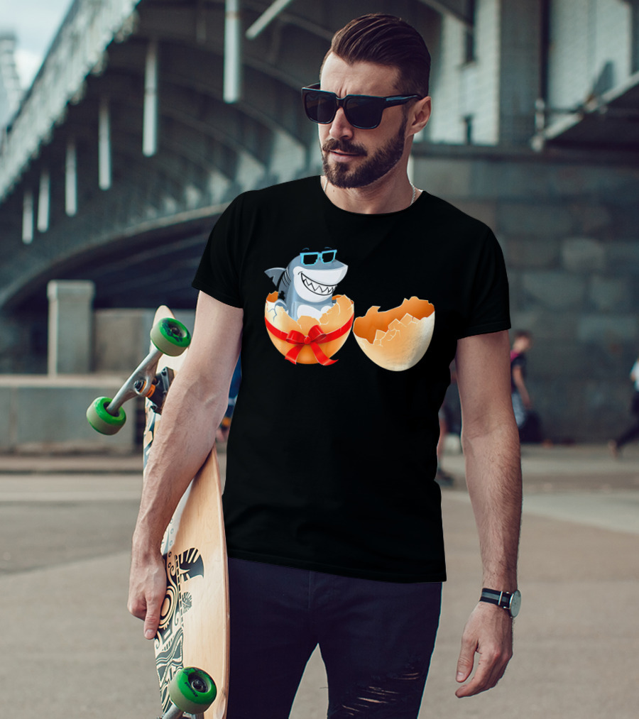 Easter Shark In Sunglasses Hatching From Decorative Egg T-Shirt