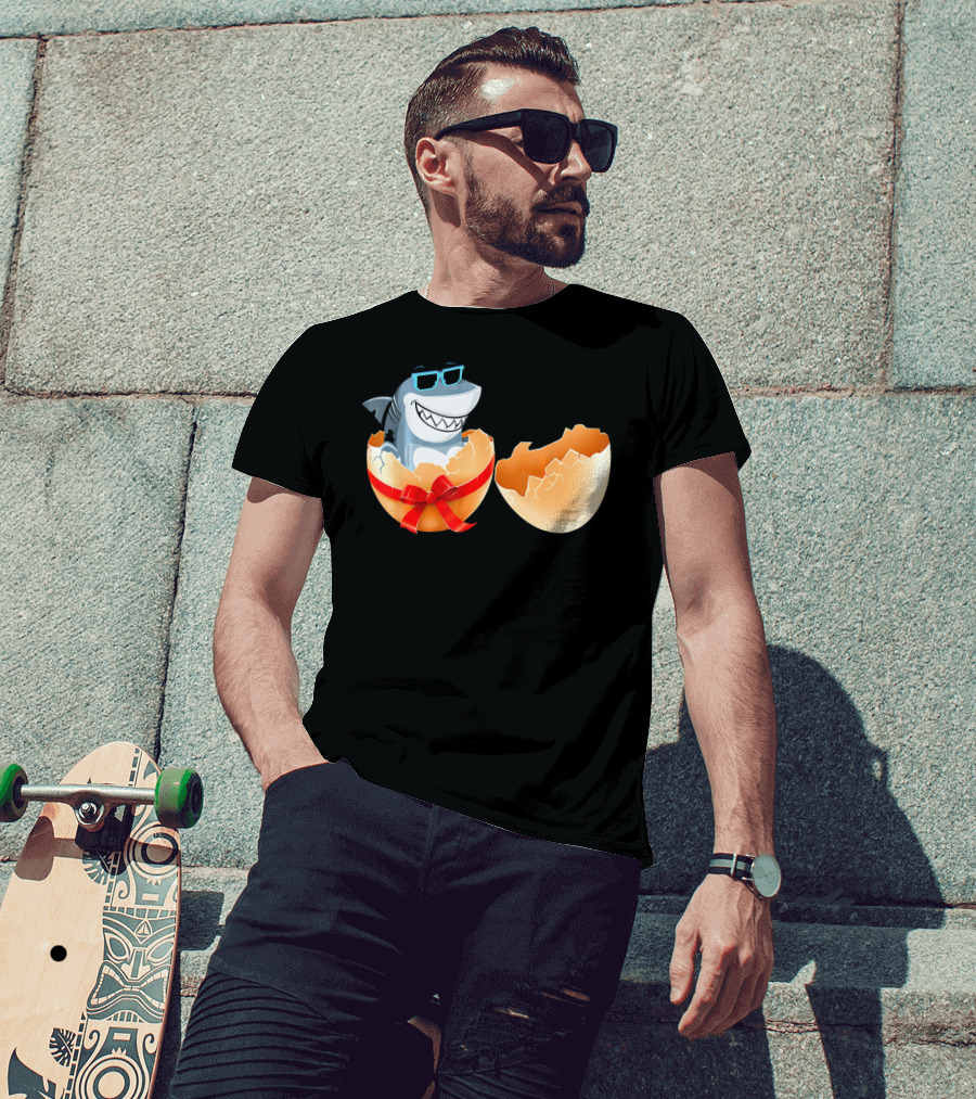 Easter Shark In Sunglasses Hatching From Decorative Egg T-Shirt