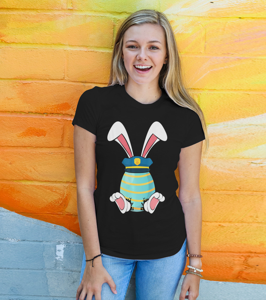 Bunny Easter Egg With Police Hat And Bunny Ears T-Shirt