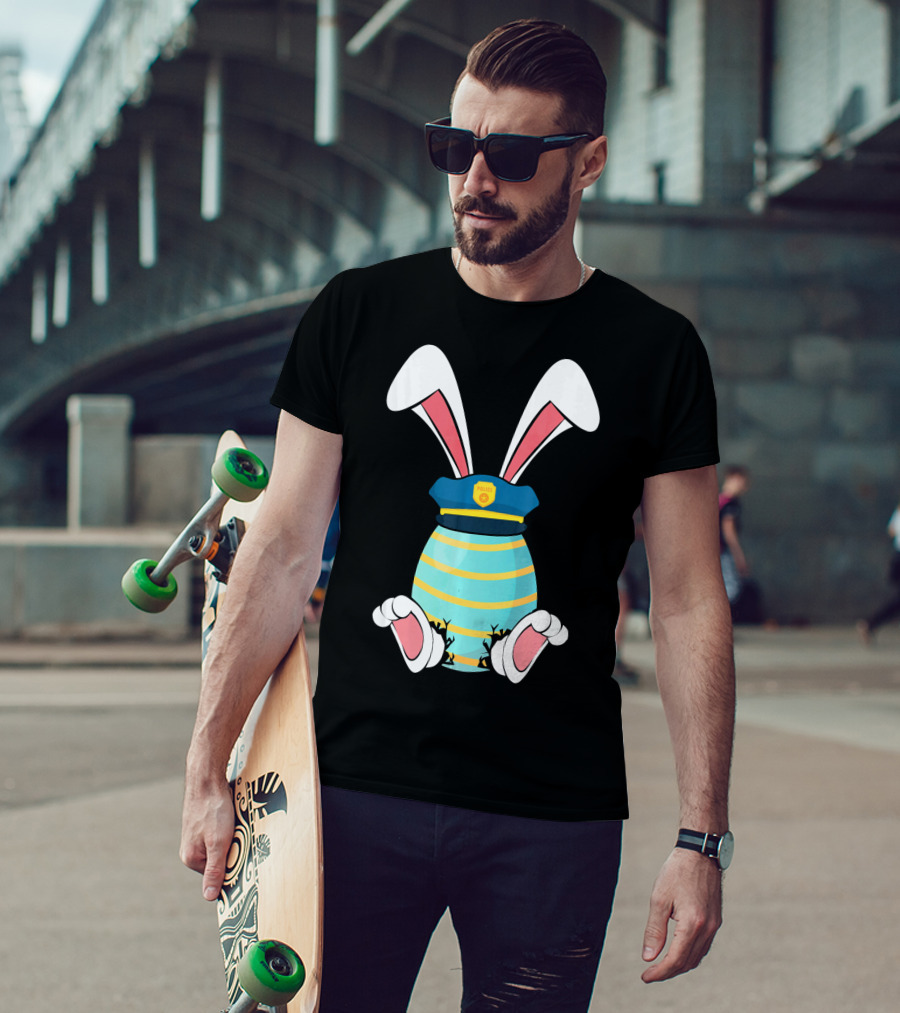 Bunny Easter Egg With Police Hat And Bunny Ears T-Shirt