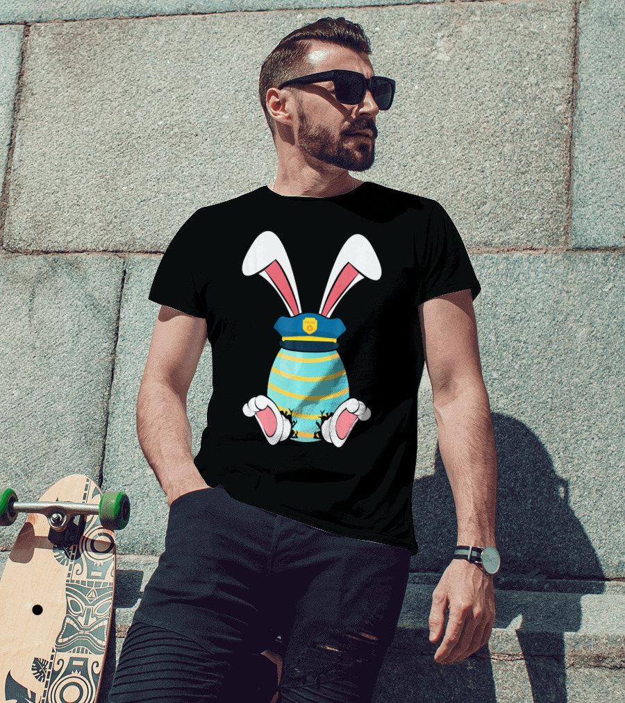 Bunny Easter Egg With Police Hat And Bunny Ears T-Shirt