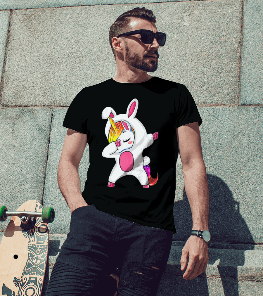 Girls Dabbing Easter Unicorn Rabbit T-Shirt