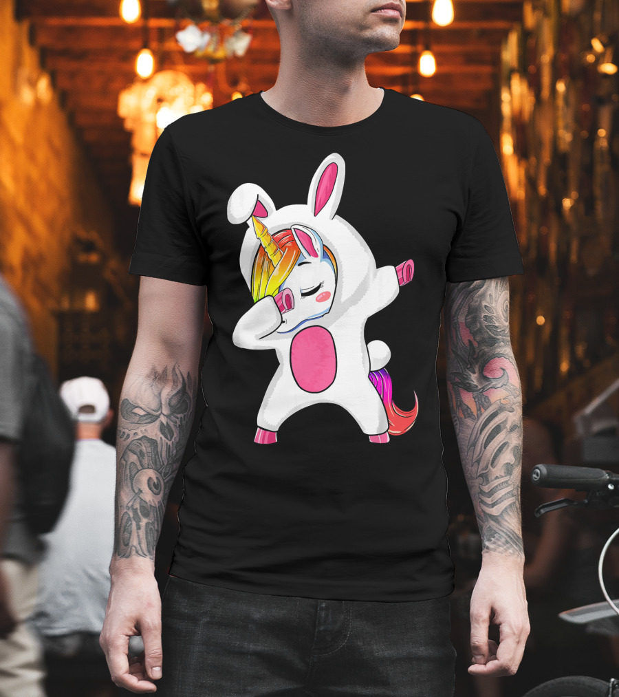 Girls Dabbing Easter Unicorn Rabbit T-Shirt