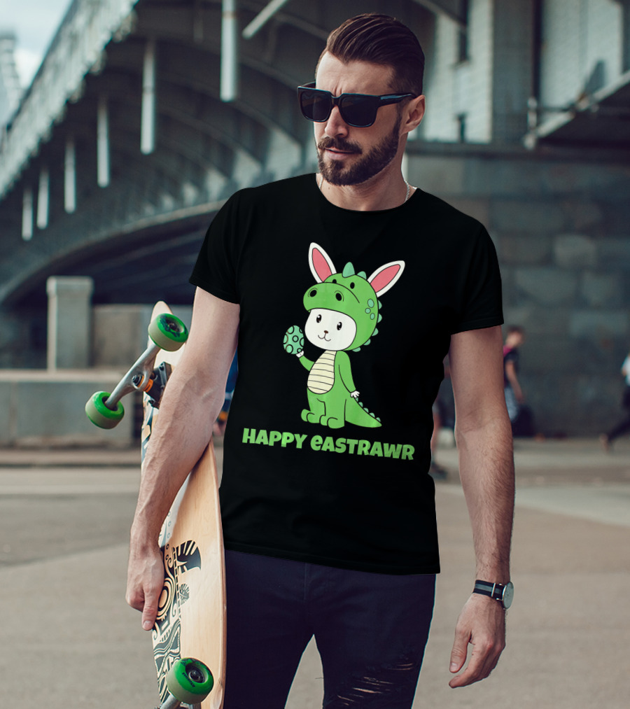 Happy Eastrawr Dinosaur Bunny Costume Holding Easter Egg T-Shirt