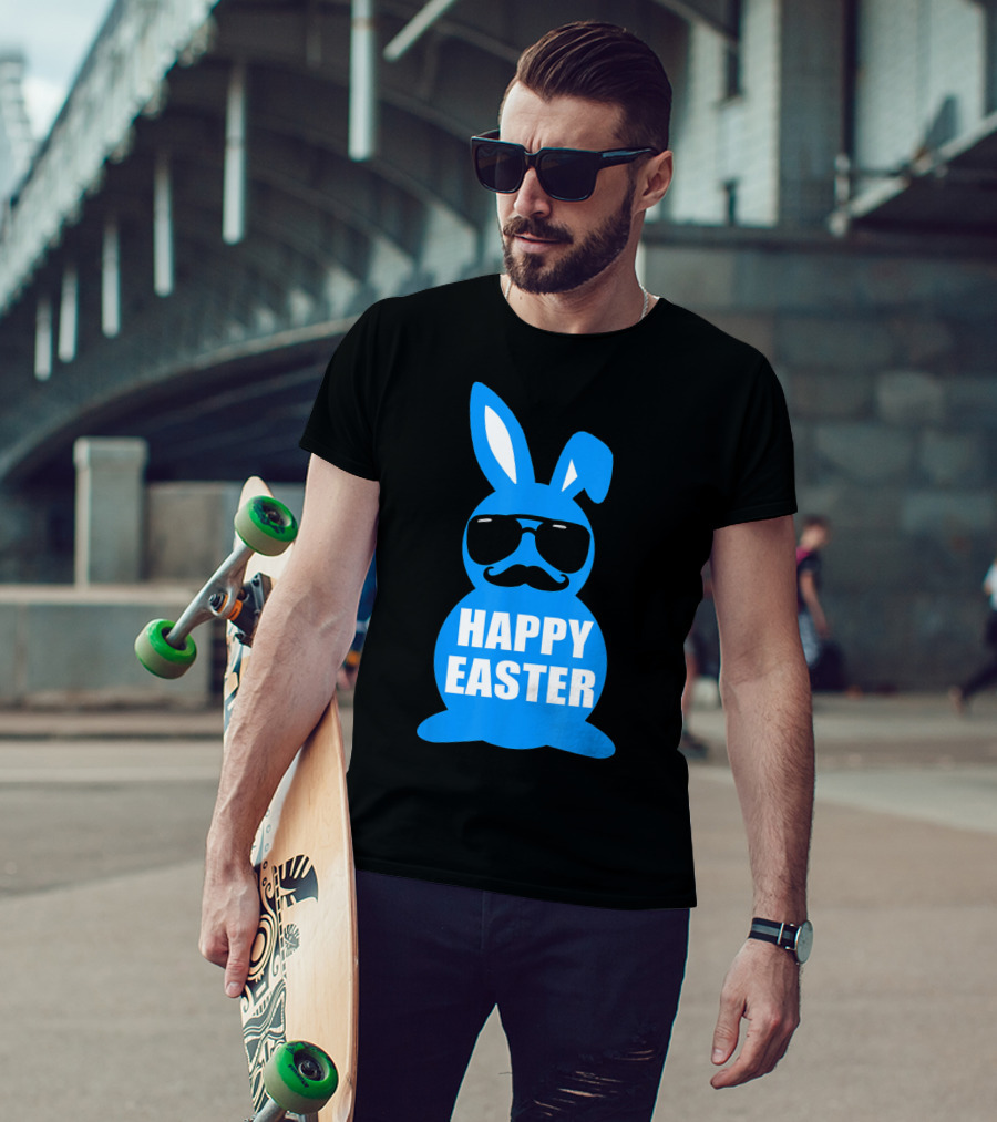 Happy Easter Bunny With Sunglasses And Mustache T-Shirt