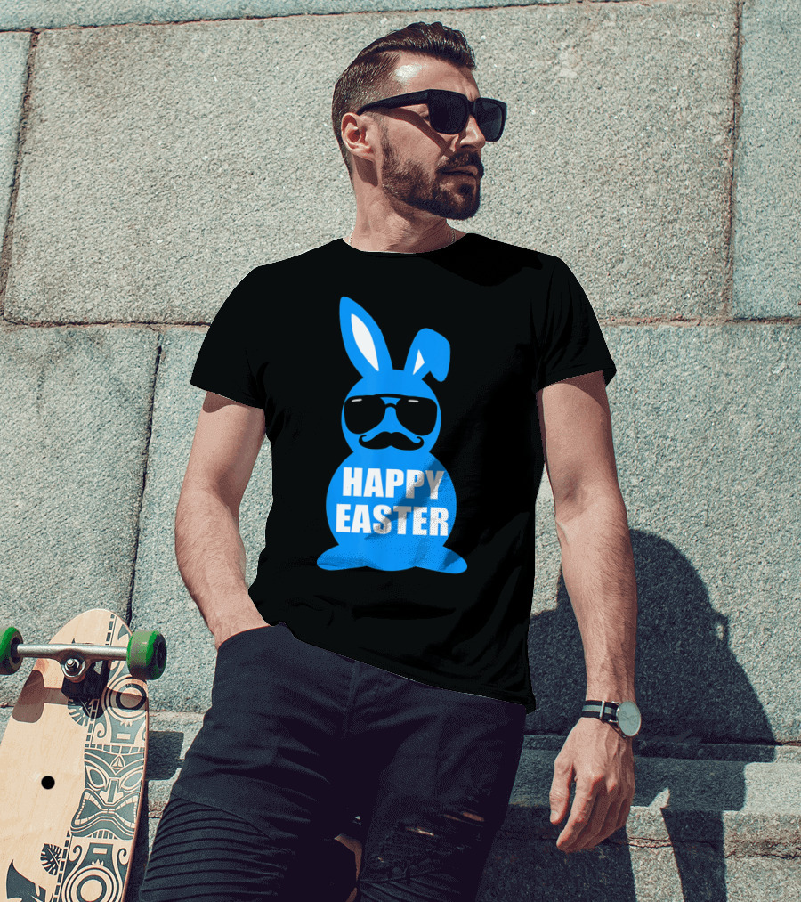 Happy Easter Bunny With Sunglasses And Mustache T-Shirt