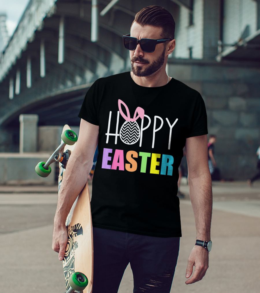 Hoppy Easter Happy Easter With Colorful Text And Bunny Egg T-Shirt