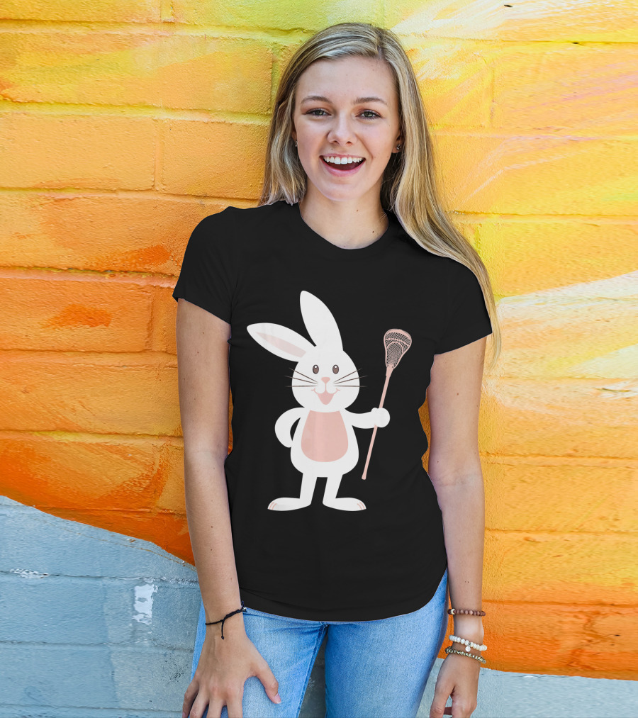 Cute Lacrosse Easter Bunny Holding Stick T-Shirt