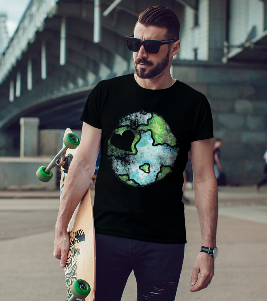 Earth Day Love Heart Vintage Artistic Planet T-Shirt