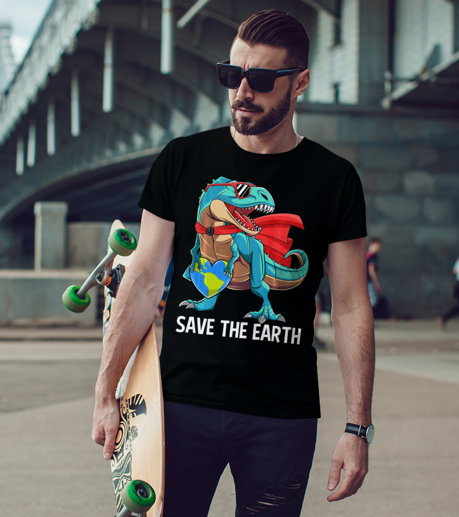 Save The Earth Dinosaur Kids Boys Earth Day T-Shirt