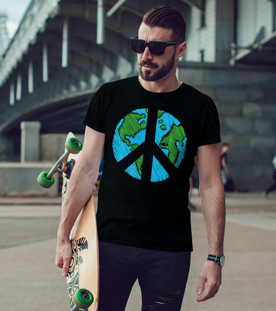 Retro Vintage Peace On Earth Day World Map T-Shirt