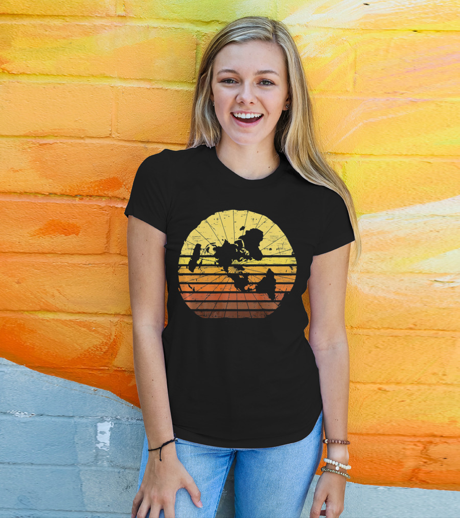Flat Earth Map Vintage Retro Distressed Stripes T-Shirt
